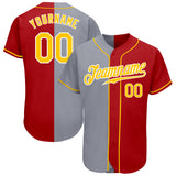 Custom Red Gold-Gray Authentic Split Fashion Baseball Jersey