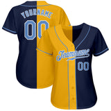 Custom Navy Light Blue-Yellow Authentic Split Fashion Baseball Jersey