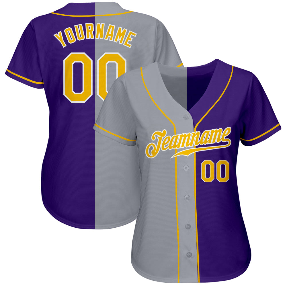 Custom Purple Gold-Gray Authentic Split Fashion Baseball Jersey