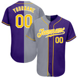 Custom Purple Gold-Gray Authentic Split Fashion Baseball Jersey