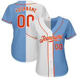 Custom Light Blue Orange-White Authentic Split Fashion Baseball Jersey