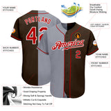 Custom Brown Red-Gray Authentic Split Fashion Baseball Jersey