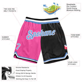 Custom Pink Light Blue-Black Authentic Throwback Split Fashion Basketball Shorts