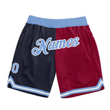 Custom Navy Light Blue-Maroon Authentic Throwback Split Fashion Basketball Shorts