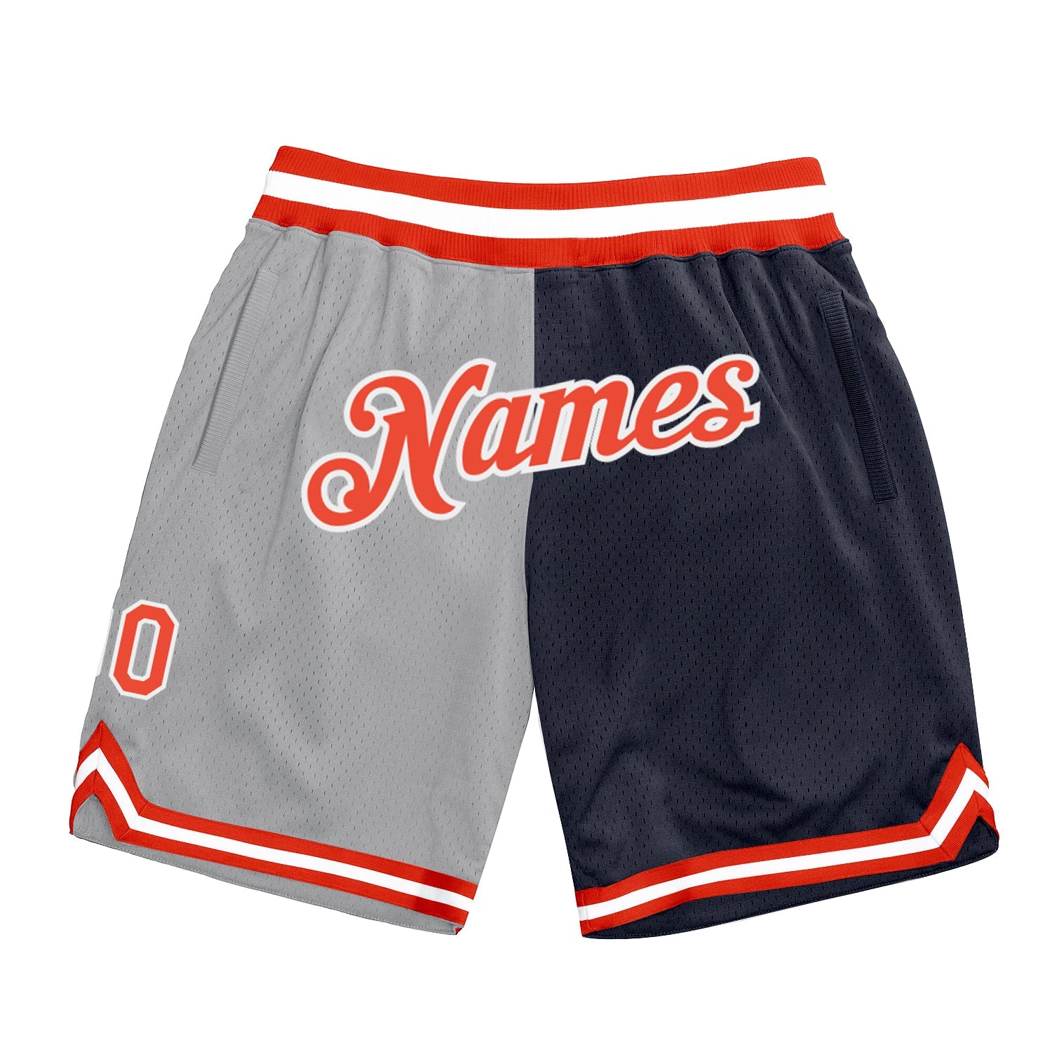 Custom Gray Orange-Navy Authentic Throwback Split Fashion Basketball Shorts