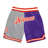 Custom Gray Orange-Purple Authentic Throwback Split Fashion Basketball Shorts