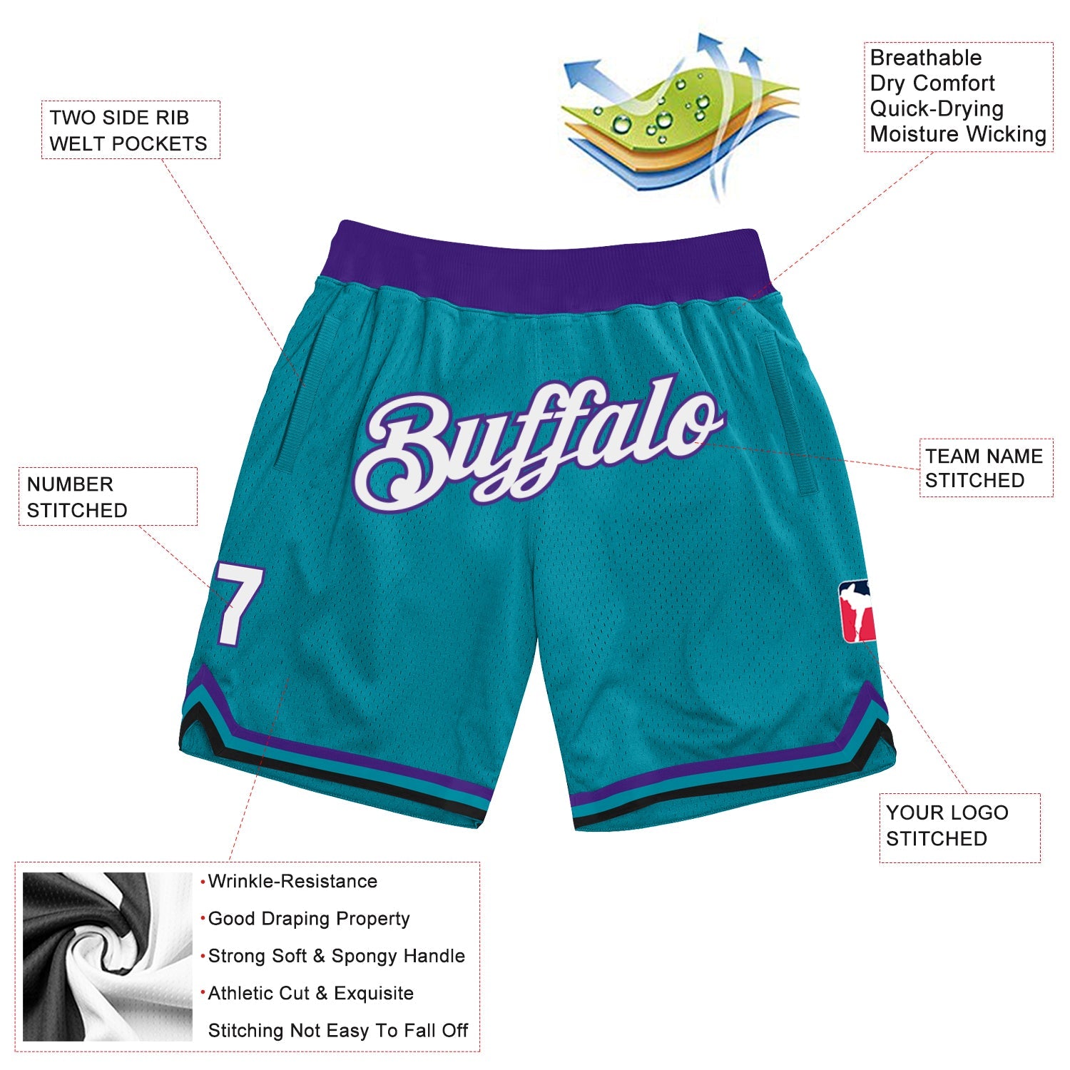 Custom Teal White-Purple Authentic Throwback Basketball Shorts