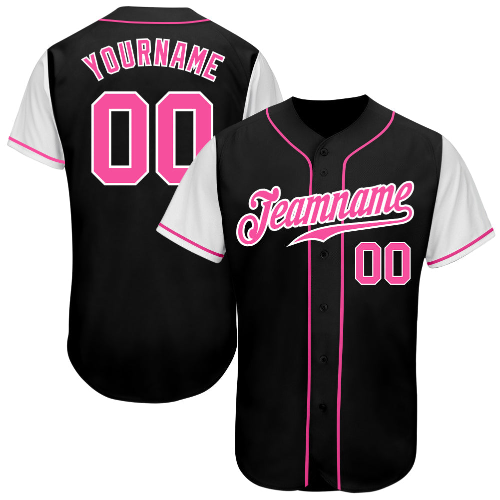 Custom Black Pink-White Authentic Two Tone Baseball Jersey