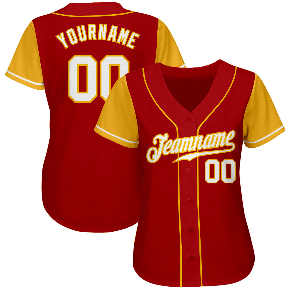 Custom Red White-Gold Authentic Two Tone Baseball Jersey