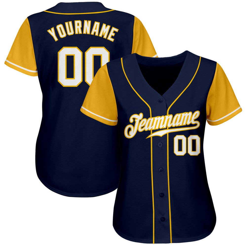 Custom Navy White-Gold Authentic Two Tone Baseball Jersey