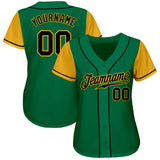 Custom Kelly Green Black-Gold Authentic Two Tone Baseball Jersey