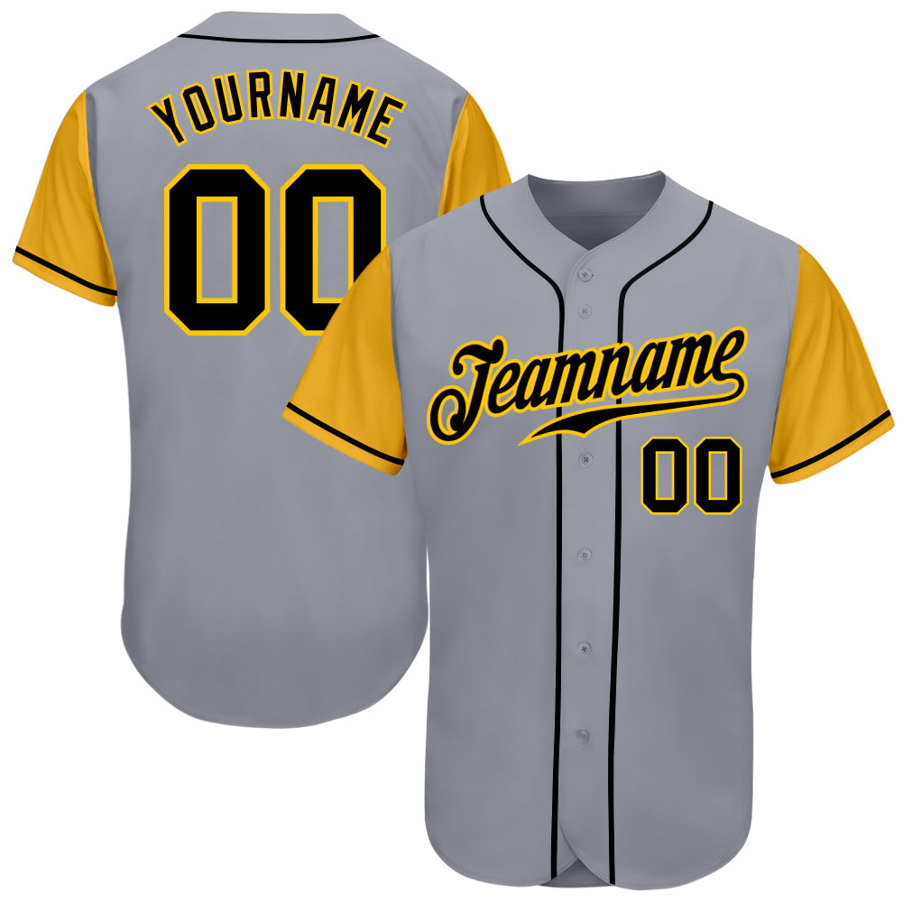 Custom Gray Black-Gold Authentic Two Tone Baseball Jersey