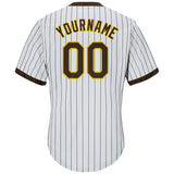 Custom White Brown Pinstripe Brown-Gold Authentic Throwback Rib-Knit Baseball Jersey Shirt
