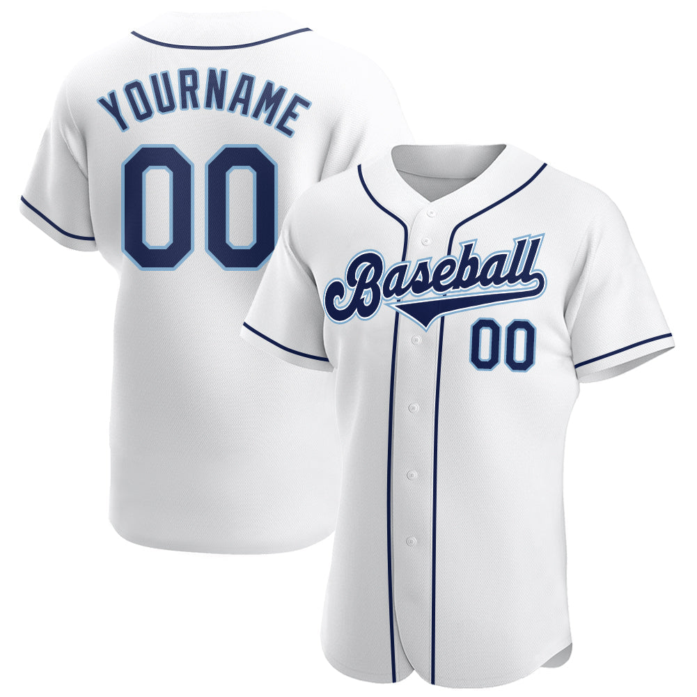 Custom Powder Blue Navy-White Authentic Baseball Jersey