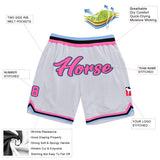 Custom White Pink-Light Blue Authentic Throwback Basketball Shorts