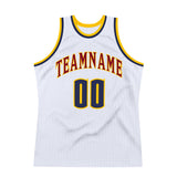 Custom White Navy-Gold Authentic Throwback Basketball Jersey