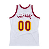 Custom White Maroon-Gold Authentic Throwback Basketball Jersey