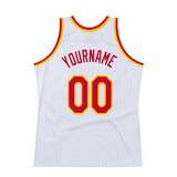 Custom White Red-Gold Authentic Throwback Basketball Jersey