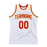 Custom White Red-Gold Authentic Throwback Basketball Jersey