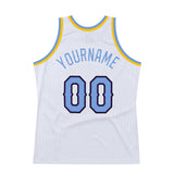 Custom White Light Blue-Purple Authentic Throwback Basketball Jersey
