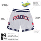 Custom White Navy-Red Authentic Throwback Basketball Shorts