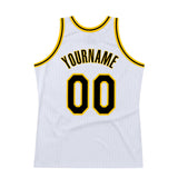 Custom White Black-Gold Authentic Throwback Basketball Jersey