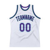 Custom White Purple-Teal Authentic Throwback Basketball Jersey
