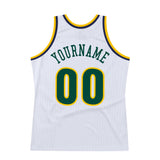 Custom White Hunter Green-Gold Authentic Throwback Basketball Jersey