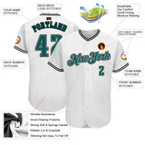 Custom White Midnight Green-Black Authentic Baseball Jersey
