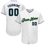 Custom White Navy-Neon Green Authentic Baseball Jersey