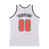 Custom White Orange Pinstripe Orange-Black Authentic Basketball Jersey