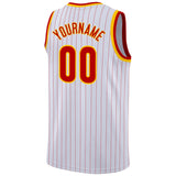Custom White Red Pinstripe Red-Gold Authentic Basketball Jersey