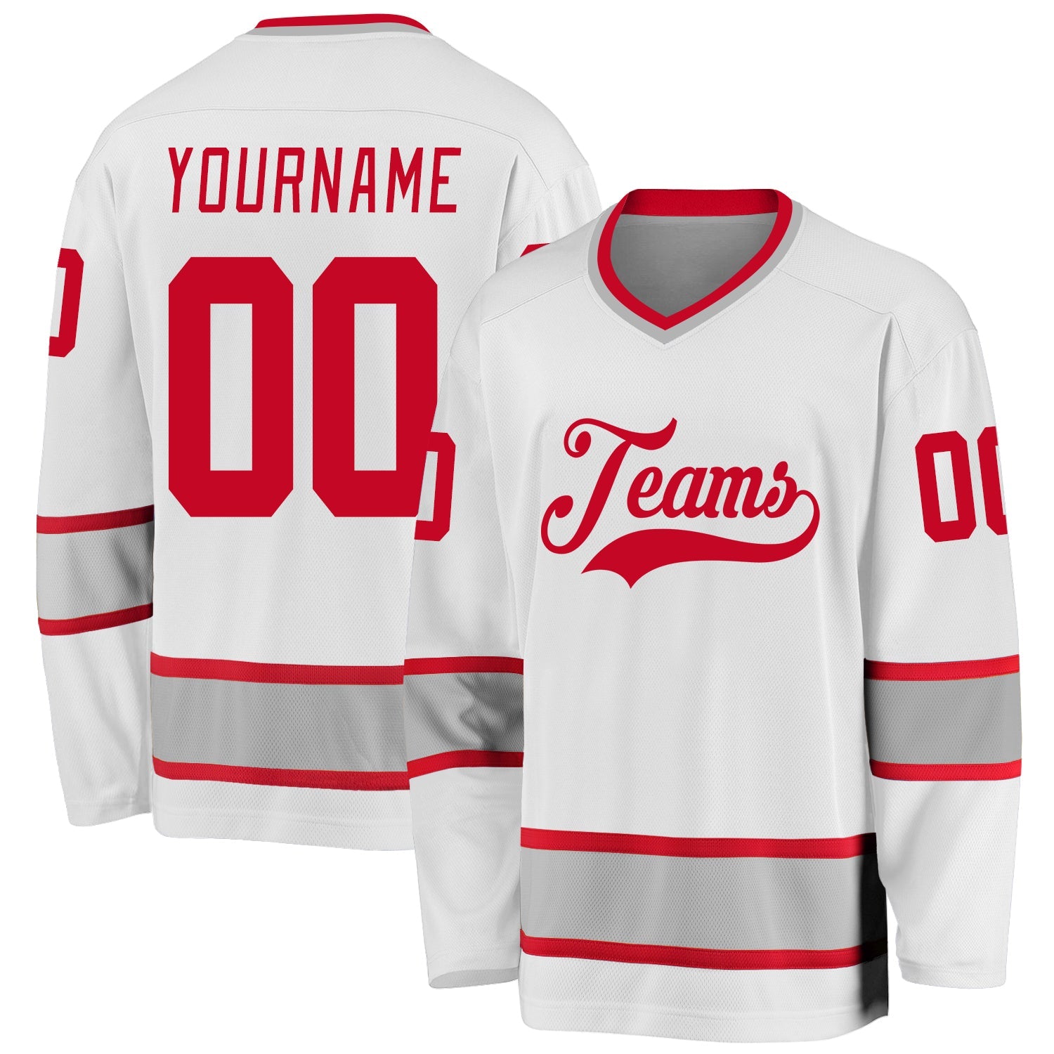Custom White Red-Gray Hockey Jersey