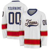 Custom White Navy-Red Hockey Jersey