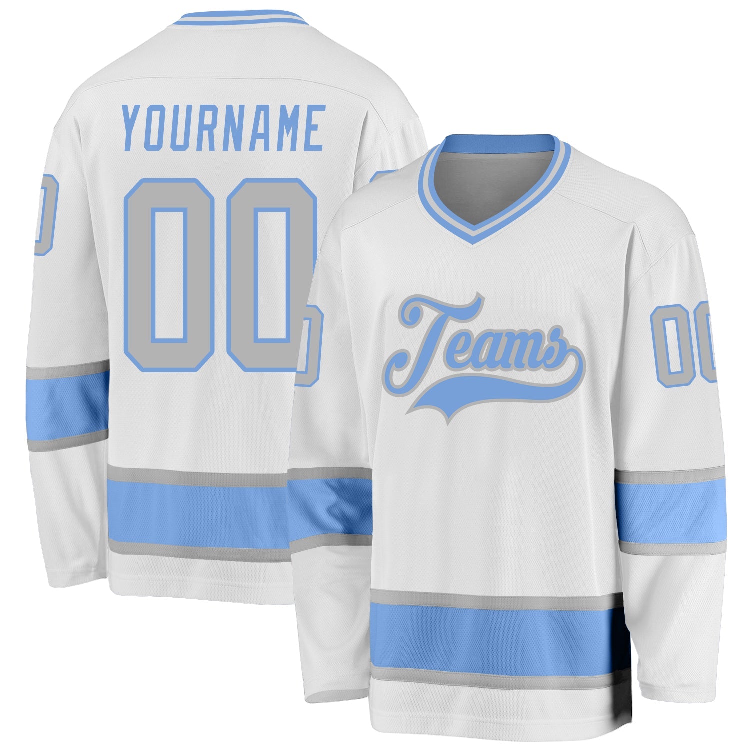 Custom White Gray-Light Blue Hockey Jersey