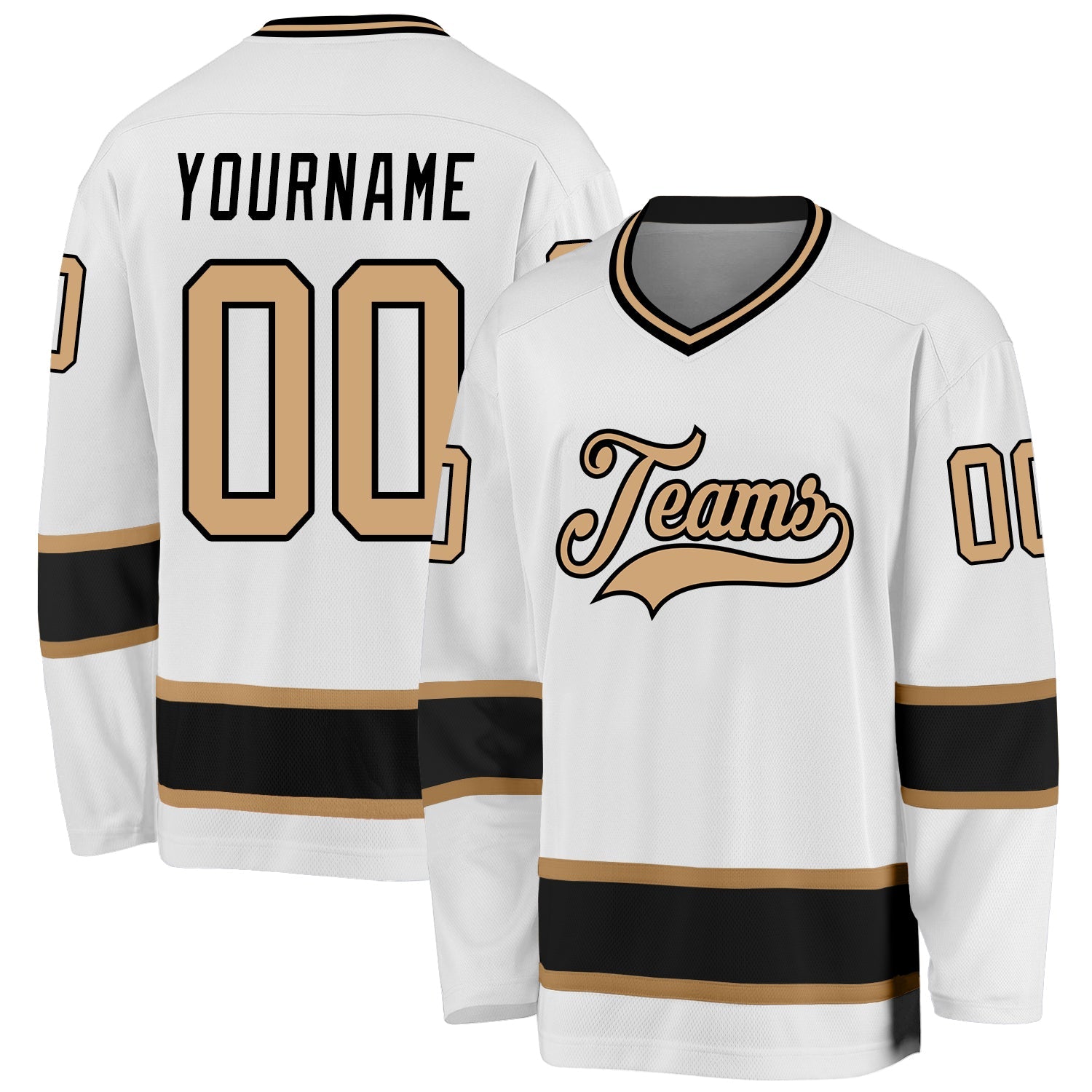 Custom White Old Gold-Black Hockey Jersey