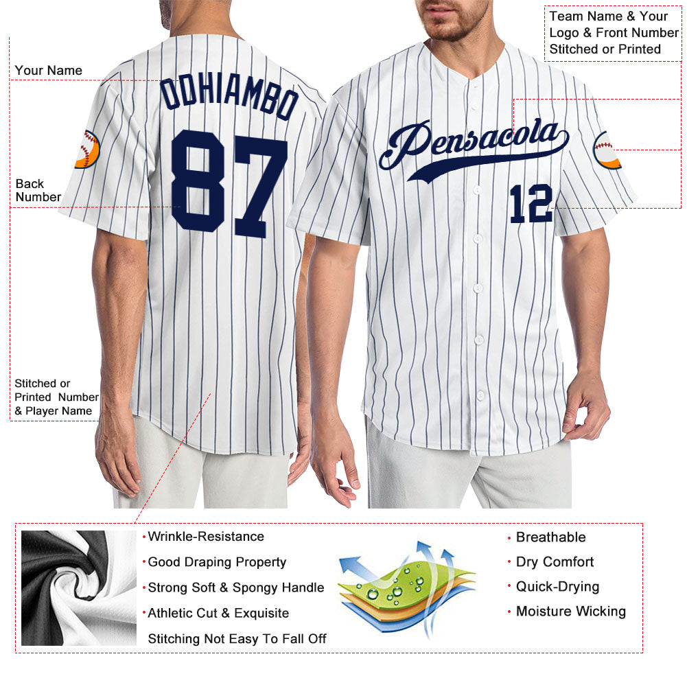 Custom White Navy Pinstripe Navy Authentic Baseball Jersey