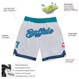 Custom White Teal-Purple Authentic Throwback Basketball Shorts
