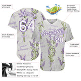 Custom White White-Purple 3D Pattern Design Lavenders Authentic Baseball Jersey