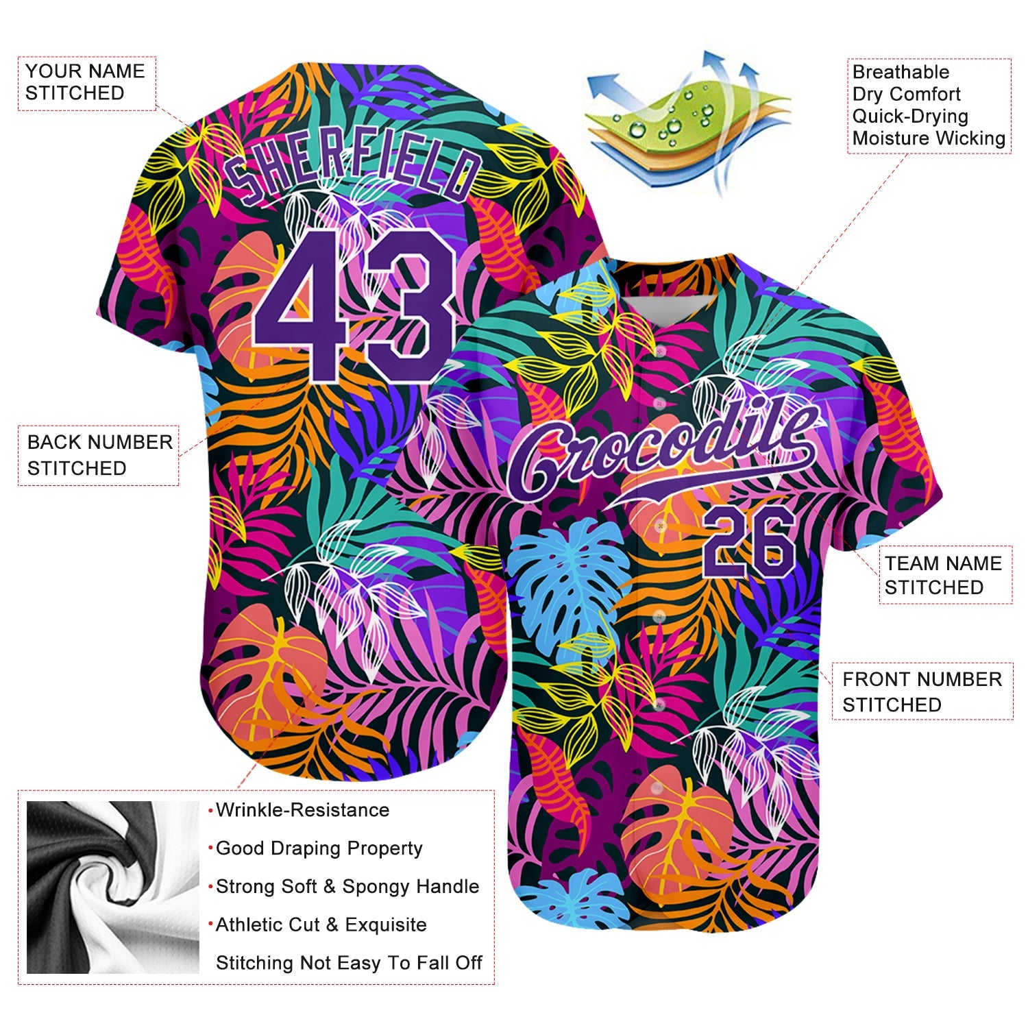 Custom White Purple-White 3D Pattern Design Hawaii Palm Trees Authentic Baseball Jersey