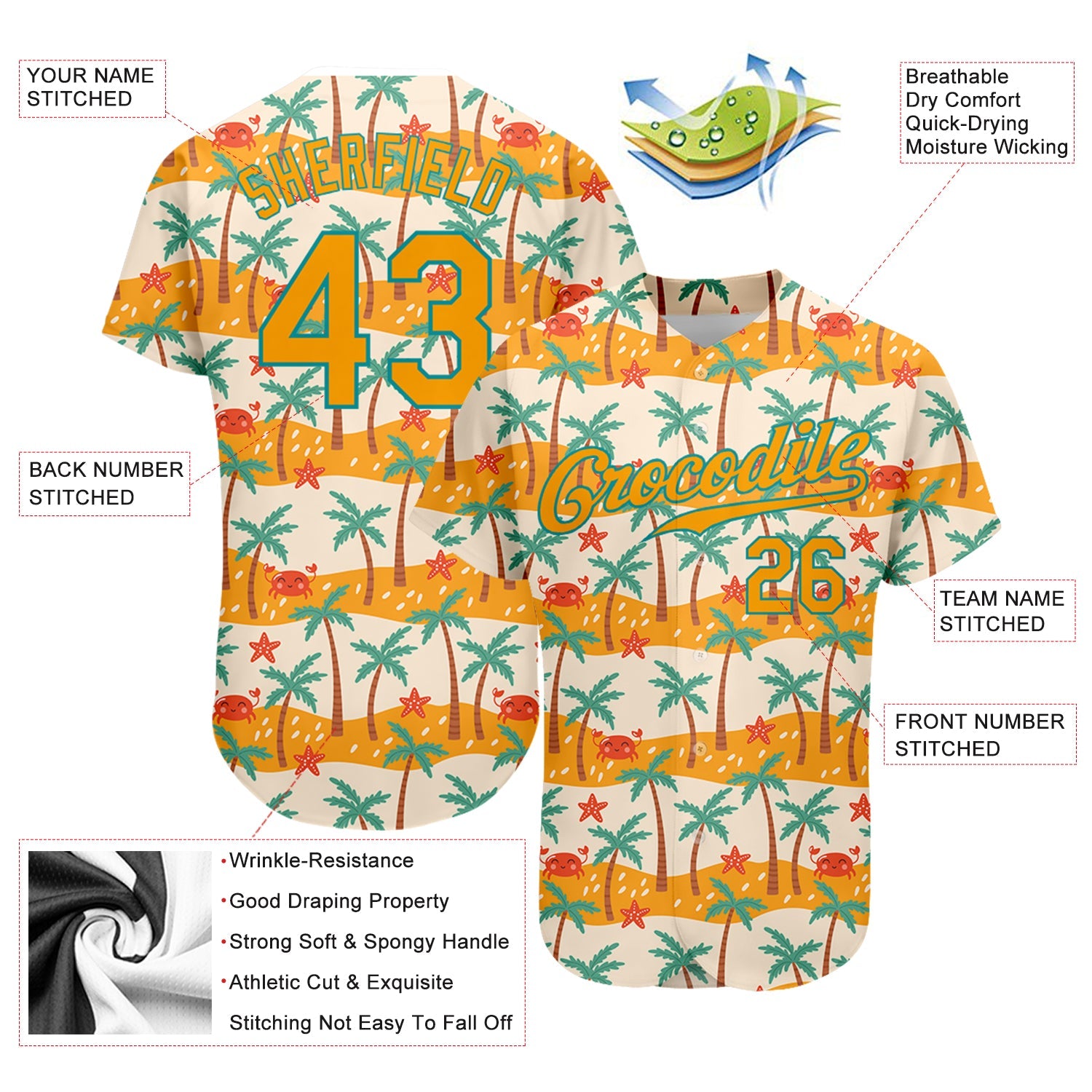 Custom White Gold-Teal 3D Pattern Design Hawaii Palm Trees Authentic Baseball Jersey